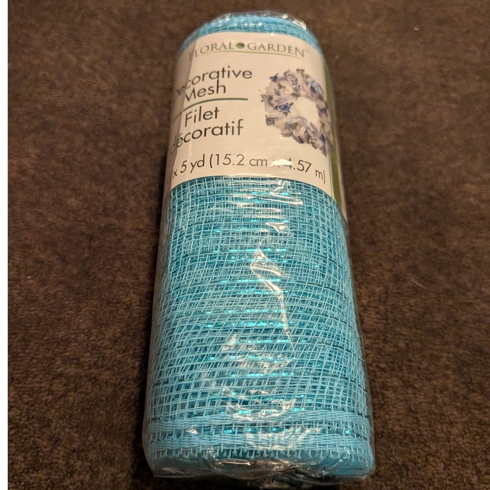 Floral Garden Turquoise Blue Decorative Mesh Ribbon 6‎ inch x 5 yard Roll 207237